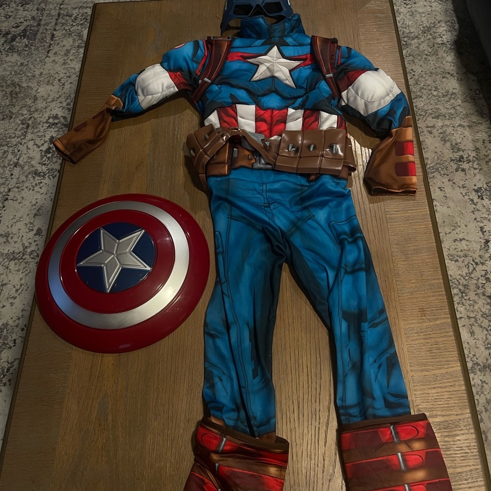 Marvel Superhero Costume with Shield - Blue, Red, and White